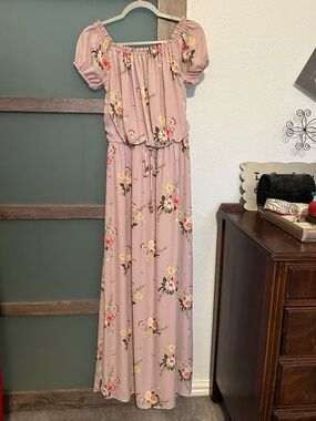City Studio | Mauve Floral Off-Shoulder Maxi Dress- Size M